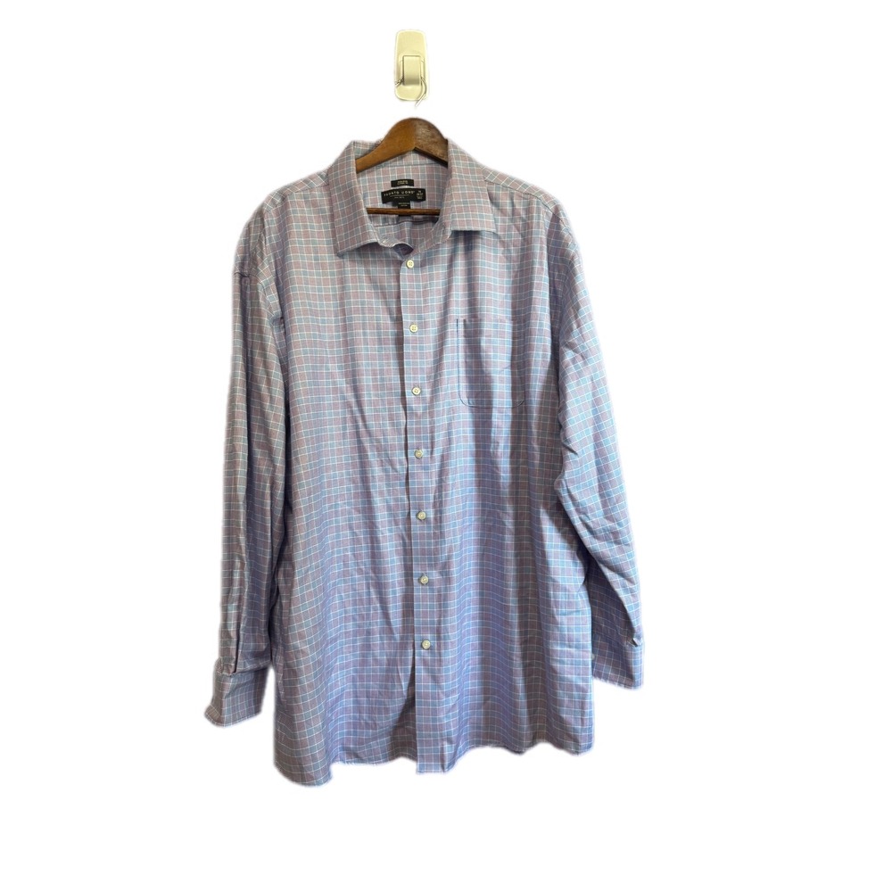 Pronto Uomo Dress Shirt Men 19 36/37 Blue Purple Plaid Excellent Non-Iron Cotton